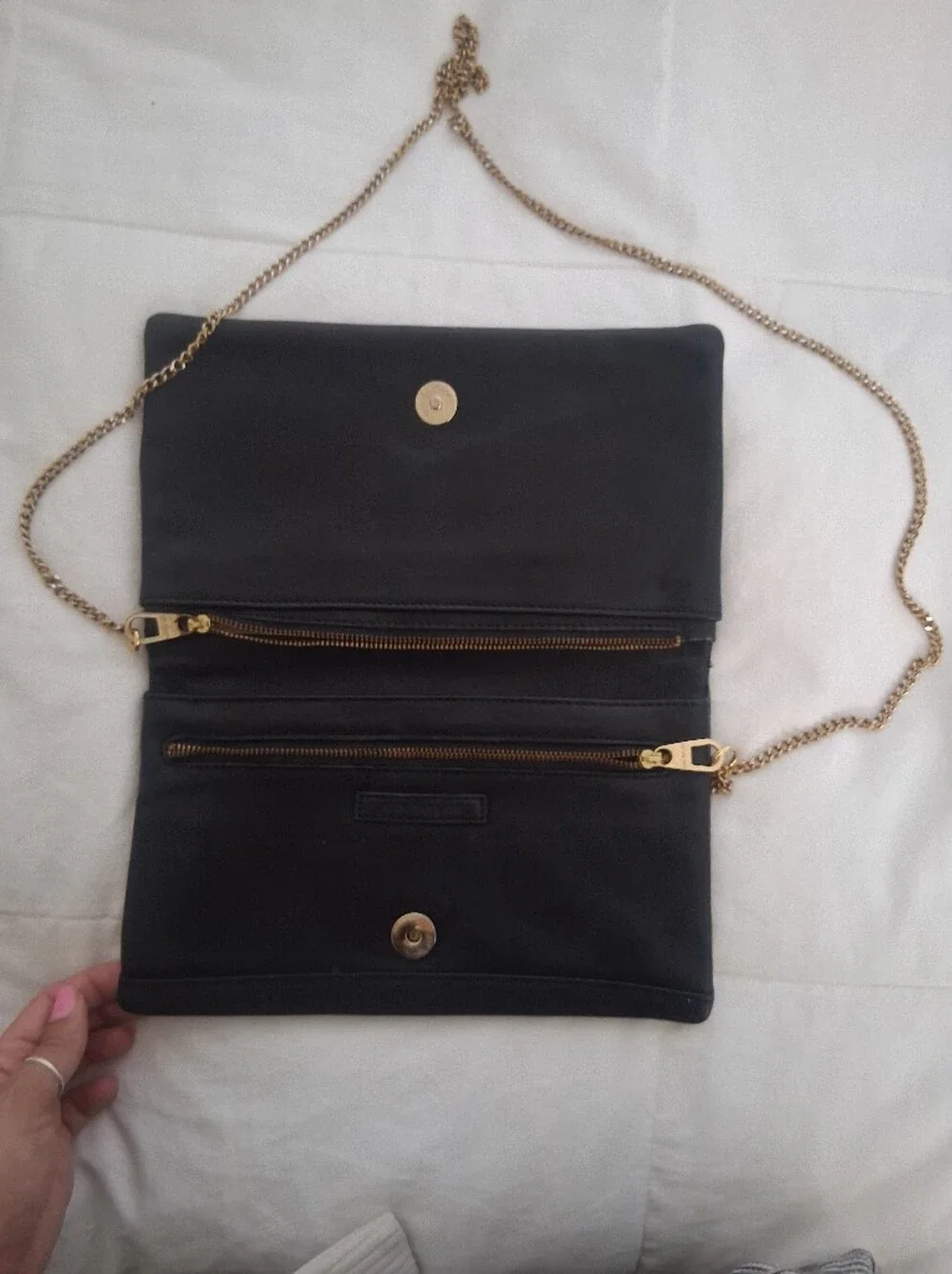 Ann Taylor Black Wristlet Clutch with Gold Chain